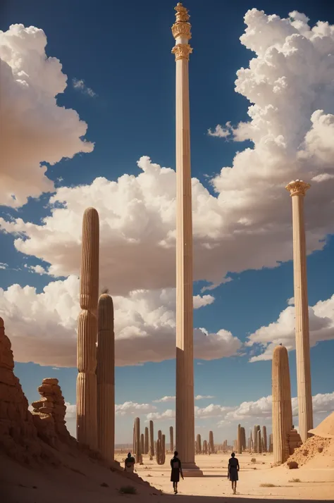 People in the desert, Diante deles, by day a column with clouds, and the night a pillar of fire.