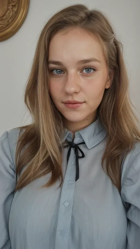 Beautiful girl of German nationality, full face photo, Beautiful look, home furnishings