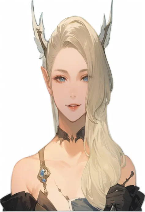 ドレスを着た長いブロンドの髪のwomanのクローズアップ, Lineage 2 Revolution Style, Final Fantasy 14 Style, woman, Grinning character, I will, womanキャラクター, (((gone crazy))) princess, Girl, Lalafell, From System 2, FF14, Pale milky porcelain skin, Portraiture