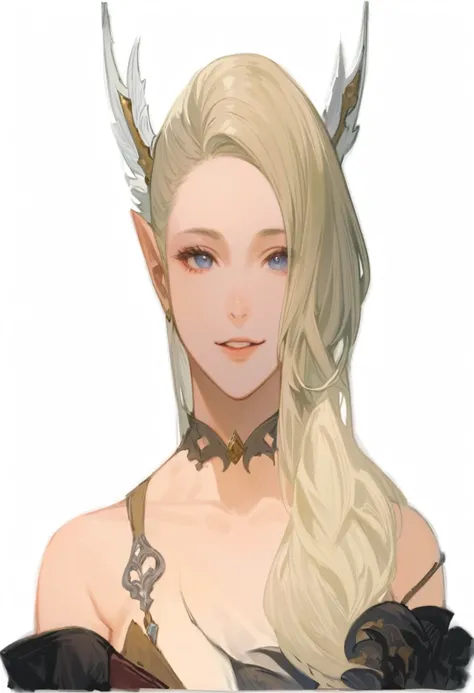 ドレスを着た長いブロンドの髪のwomanのクローズアップ, Lineage 2 Revolution Style, Final Fantasy 14 Style, woman, Grinning character, I will, womanキャラクター, (((gone crazy))) princess, Girl, Lalafell, From System 2, FF14, Pale milky porcelain skin, Portraiture