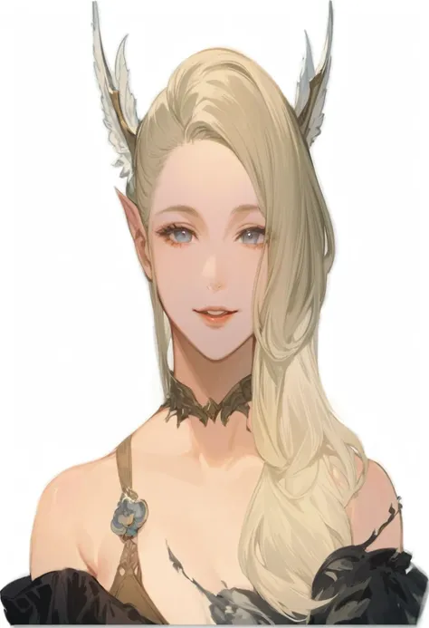 ドレスを着た長いブロンドの髪のwomanのクローズアップ, lineage 2 revolution style, final fantasy 14 style, woman, grinning character, i will, womanキャラクター...