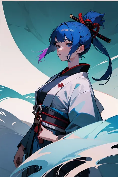 Female , Haori, Samurai Clothing, Forest Background, Blue Hair