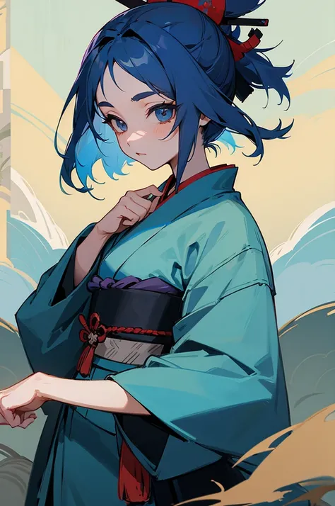 Female , Haori, Samurai Clothing, Forest Background, Blue Hair