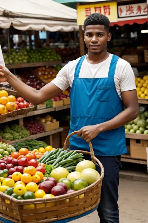 Young man selling in market 