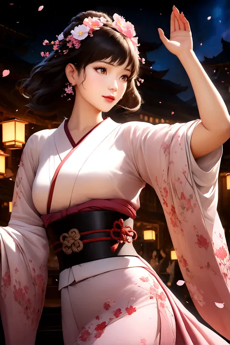 arafed woman in a kimono, dancing elegantly in the night, beautiful digital artwork, beautiful digital illustration, beautiful digital painting, gorgeous digital painting, artwork in the style of guweiz, photorealistic anime girl render, smooth anime cg ar...