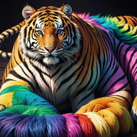 A normal tiger with colorful rainbow fur