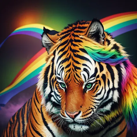 A normal tiger with colorful rainbow fur