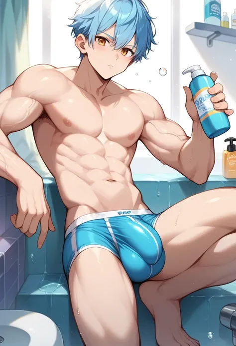 (score_9,score_8_up,score_7_up,score_6_up,score_5_up,score_4_up, source_anime), 8k, best quality, best lighting, BREAK, 1boy is 17 yo, muscled, topless, tight male underwear, ((veiny arms: 1.3)), ((extremely super huge and thick and long and long and long ...