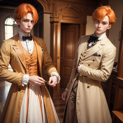 Fantasy prince orange hair and victorian beige clothes