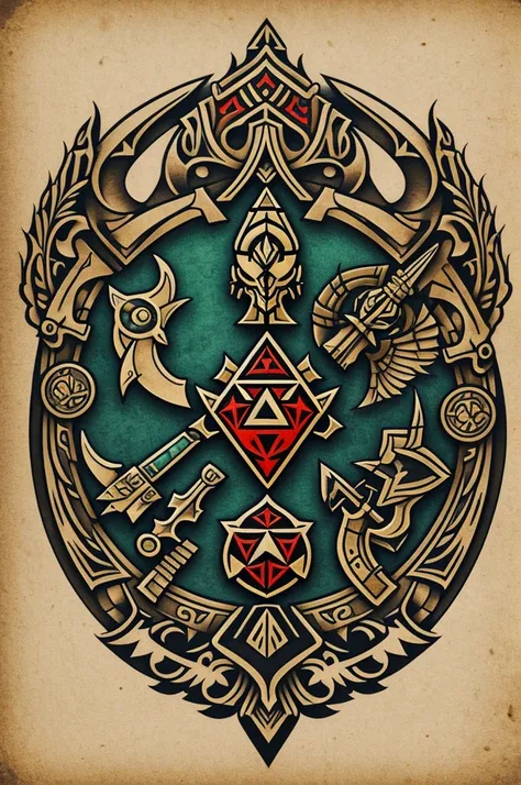 Logo for tattoo shop with designs from the Zelda game Ocarina of Time 