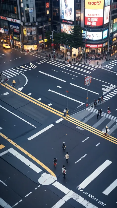 Shibuya Scramble Crossing、Composition seen from above、people々Looks small、