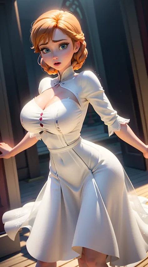 Photo of Anna of Arendelle showing huge breasts, See-through white dress