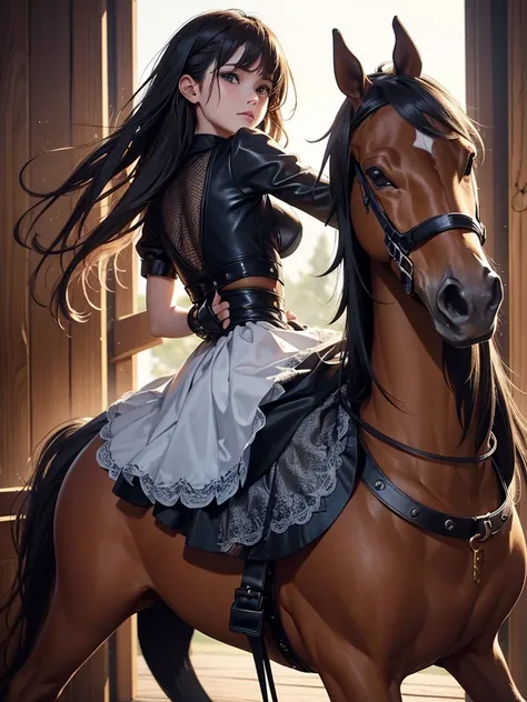 ((((Best Quality, 8K, 32K, masterpiece, 1.2)))),{{solo}},nsfw,{{{Artist: EUPHORIAs style}}},((perfect beautiful face:1.2)),  slender body, wearing gothic dress, wearing fishnet tights, bdsm, ((wooden horse, riding on top of wooden horse:1.2)),((peeing, lea...