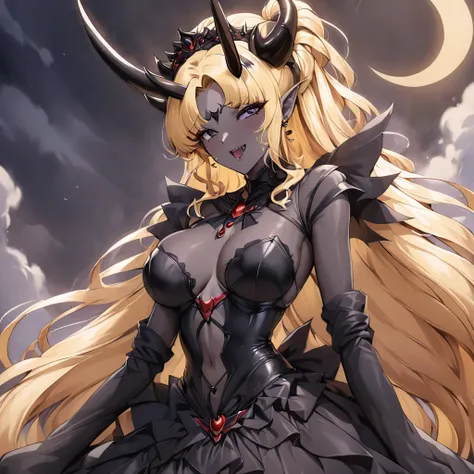 ((Highest quality)), ((masterpiece)), (detailed), （Perfect Face）、The woman is the bride, embracing and kissing the Demon King, the Dark Queen of the Black Moon clan and the Demon Queen, Black Serenity, a sexy female demon princess with jet black skin.、The ...