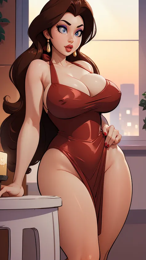 ((masterpiece)), ((best quality)), (detailed), perfect, solo, Pauline, gorgeous woman with large breasts, luscious lips, long hair, huge breast, deep cleavage, huge breasts, sexy,