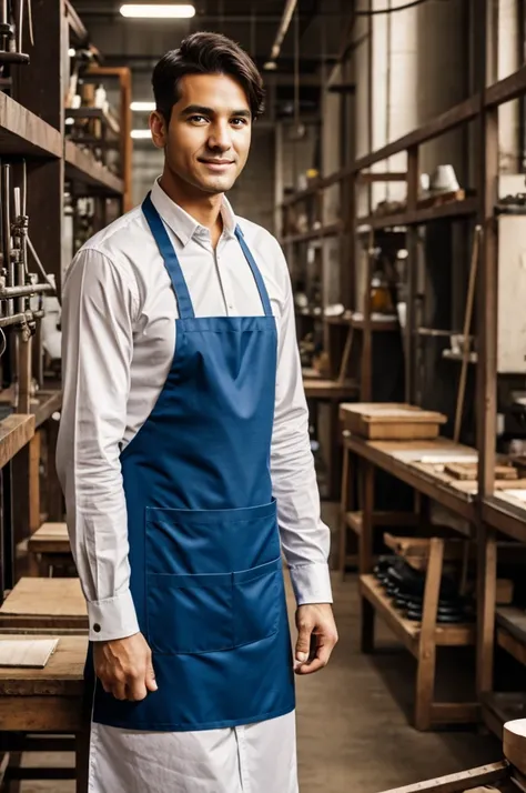 Owner of a shoe factory with apron