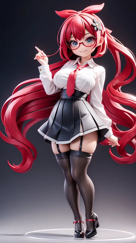 work, best quality, girl, long hair alternative, bob hair, red hair, bow hair, aqua eyes, glasses, teacher, teacher unigorm, seductive smile, Tongue, black eyes, long eyelashes, big breasts, There is a mole on the chest, White shirt, black skirt, high heel...