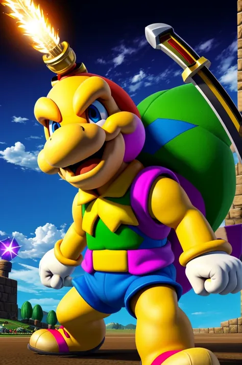 Brandon the koopa from super mario he looks glitch and have tennis rackert as melee weapon 