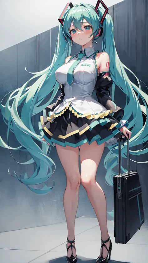 Masterpiece、Hatsune Miku VOCALOID、Twin tails、Big Breasts、A suit that fits、High heels、whole body、Glare、blush、8K、Highest quality、