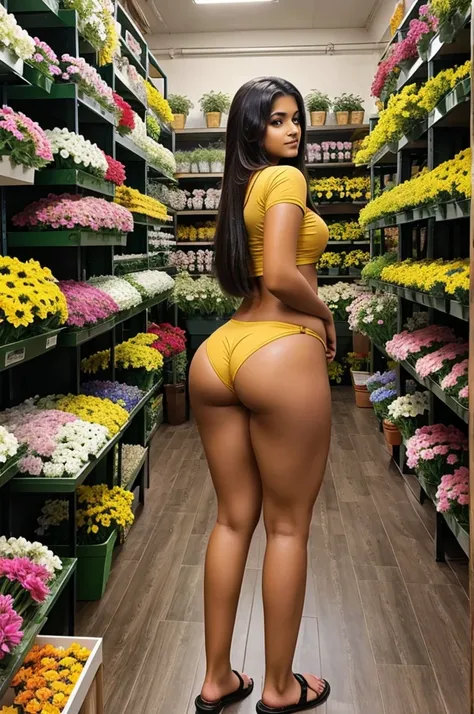 6 feet big ass beautiful indian girl in flower shop.