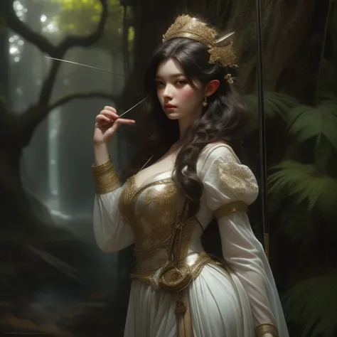 An archer loads an arrow into a long bow, pulls the bowstring and aims at his prey.:1.4_immediately＿Elf、Medieval Fantasy Archer:1.3、Exquisitely detailed skin、Detailed facial features、Beautifully detailed eyes、Beautifully detailed lips、Highly detailed face、...