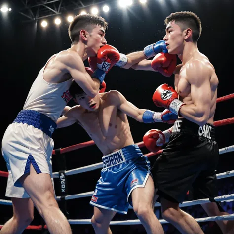 2 young boys fighting in a boxing ring