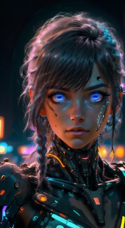 a woman cyberpunk girl, beautiful detailed eyes, beautiful detailed lips, extremely detailed face and features, long eyelashes, ...