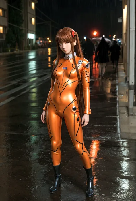 best quality, masterpiece, realistic, photorealistic, 1girl, solo, looking at viewer, full body, standing, long hair, asuka cosp...