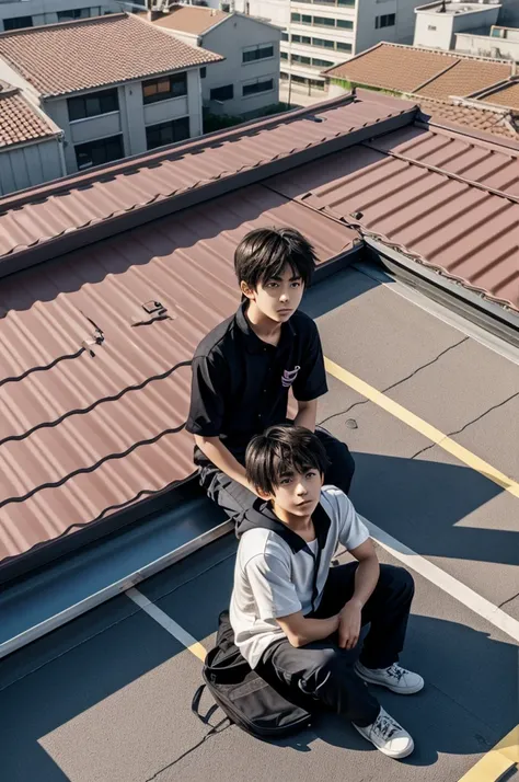 Anime boy sitting on roof