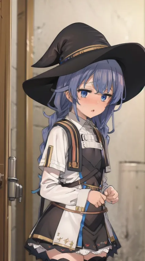 1girl,
BREAK ((twin braids, long hair, blue hair, blue eyes
white dress, neck ribbon, black ribbon, black skirt, witch hat, black hat:1))
BREAK ((flat chest,idol dress,flustered,blushing,red:1.5))
BREAK indoors,
BREAK looking at viewer, 
BREAK (masterpiece...