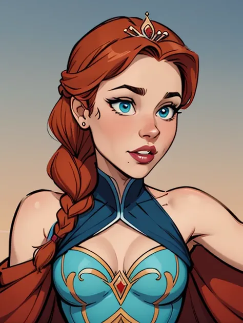 Compensation! Here is the revised and cleaner text:

--- Character: Queen Anna of Arendelle with battle scars.

Description: Cartoon image of a woman. Cartoon style illustration, with highly detailed character design. detailed digital art, showing courage ...