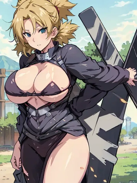 Sexy adult woman,Temari,standing still,huge breast,in her new sexy suit
 lot her body and open chest,hentai,snfw,thick body,age30,long , reference sheet,milf,