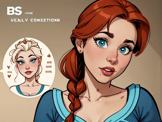 Compensation! Here is the revised and cleaner text:

--- Character: Queen Anna of Arendelle with battle scars.

Description: Cartoon image of a woman. Cartoon style illustration, with highly detailed character design. detailed digital art, showing courage ...