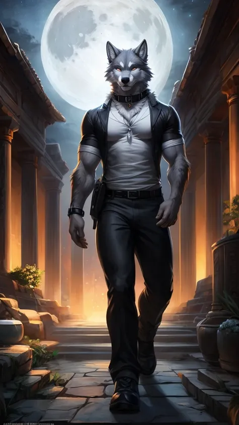 
male wolf, full body covered in fluffy fur, large muscular chest, volumetric abdomen, day, Sensual, detailed, Uploaded to e621, beautiful and detailed portrait of an anthropomorphic gray wolf (((male))) subtract, ross tran, Ruan Jia, sent to e621, zaush, ...