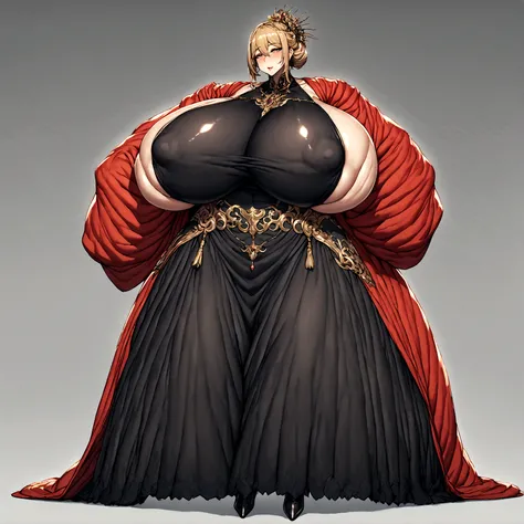 gigantic breasts, gigantic muscular body, full body.