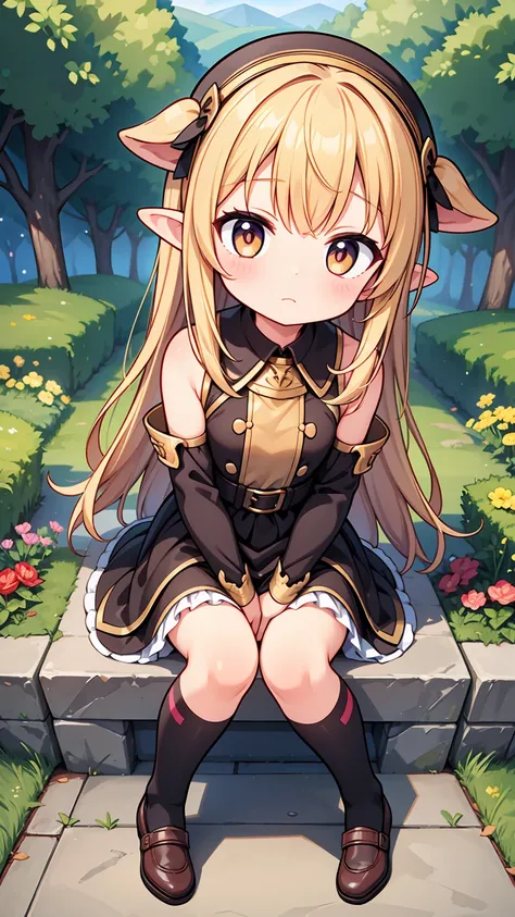 Masterpiece, Best Quality, high resolution, (loli), girl, goblin, small busts, worn brown tunic, has a spear, shy face, he is afraid, is in the forest, she has golden eyes