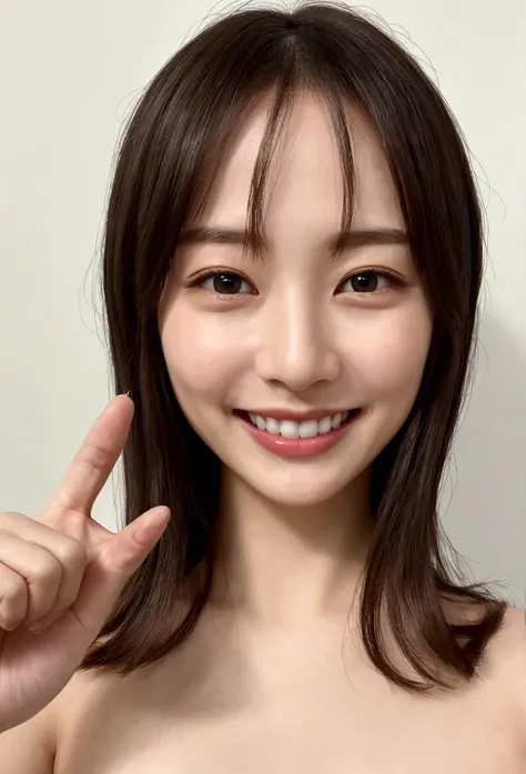 １people、Delicate skin quality、日本people、((Highest quality, 4K, Masterpiece: 1.3)), Beautiful style: 1.4, Long brown bob, Completely naked, Large Breasts, Wet body, Sweaty, smile, Empty-handed, Highly detailed face and skin texture, Fine grain, double eyelid...