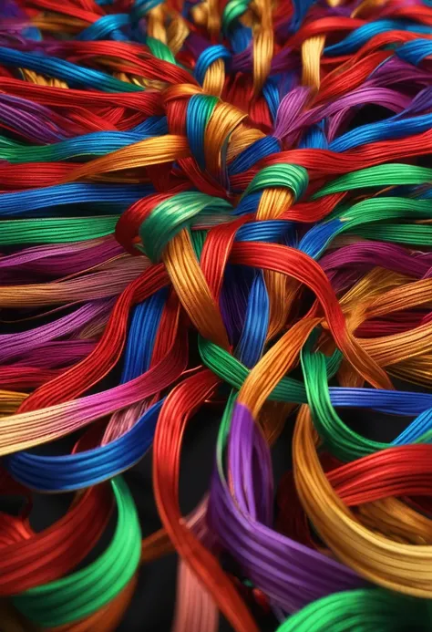 colored threads becoming woven ribbon, render, 8k