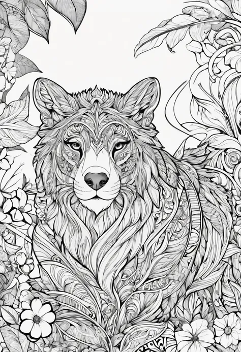 complete image within a margin around the image, leave indentation margin on a coloring page with a random animal coloring in bl...