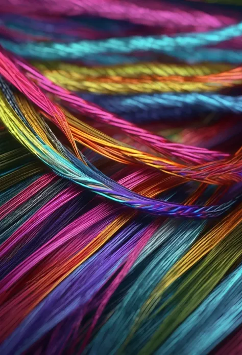 colored threads becoming woven ribbon, render, 8k