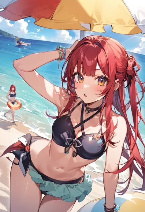 Swimwear、Ocean、Parasol、Swim ring、Red hair、Shortcuts、Straight Hair