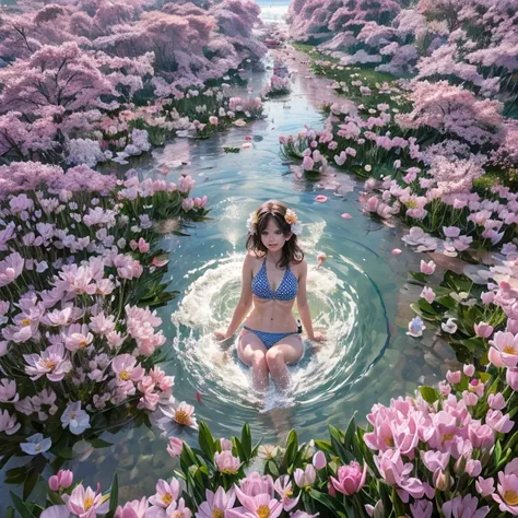 ExtremelyDetailed(ProfessionalPhoto of Girl Floating in the Sky:1.37), 280th floor infinity pool，The tallest building in the urban forest, {Around bonsai|Luo Han Song|coconut palms|tulips|Rose flower}, (Masterpiece 8K TopQuality:1.2),  (ExtremelyDetailed K...