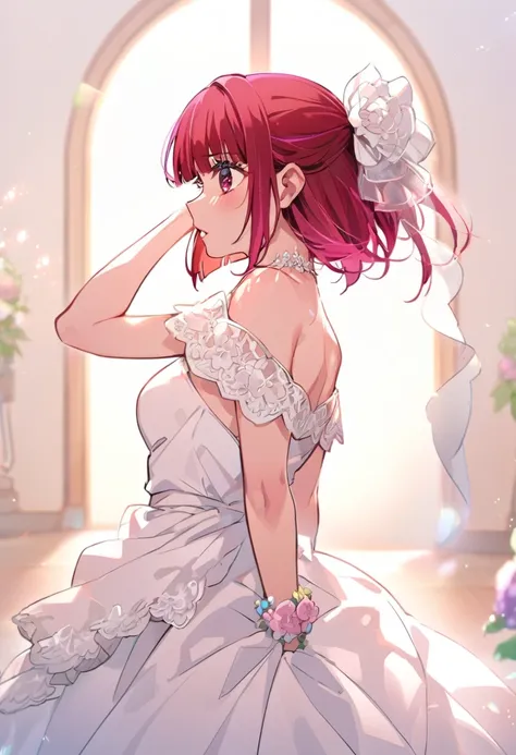 wedding dress、one person、red hair、shortcuts、arima kana