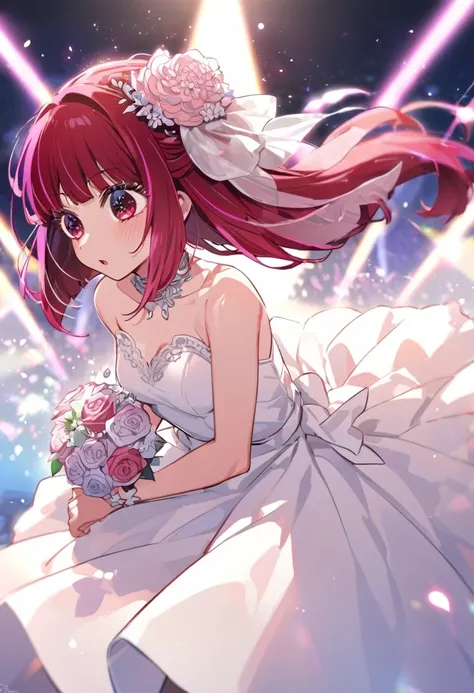 wedding dress、one person、red hair、shortcuts、arima kana