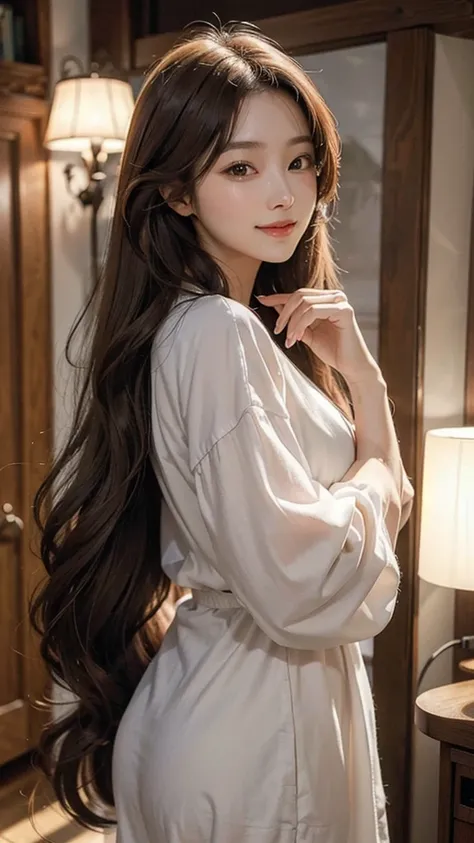 Beutiful woman corean
   - **Hair:** Light brown, long hair reaching mid-back.
   - **Eyes:** Large, hazel in color.
   - **Visual Style:** Elegant and natural, with a charming smile.
