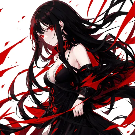 girl,long hair,black hair,red eyes