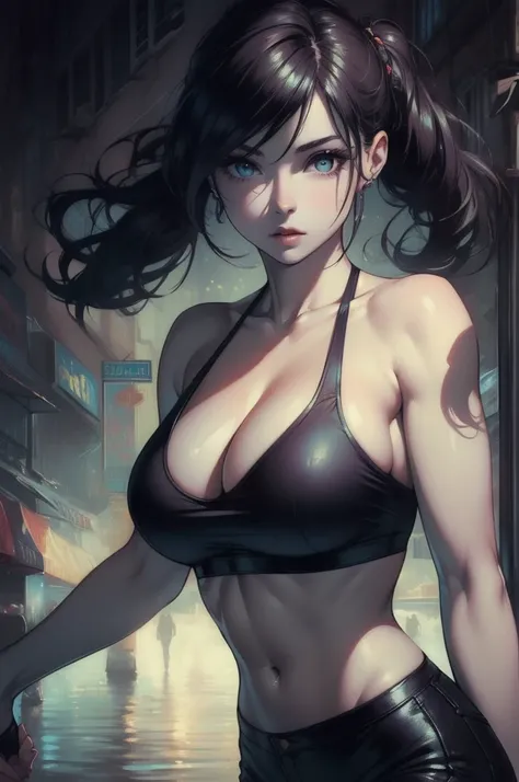 ((Highest quality, 8K, masterpiece :1.3)), One girl, Beautiful woman with slim abdominal muscles :1.3, (Random Hairstyles, Huge breasts :1.2), Oversized tank top :1.2, Highly detailed face, Fine grain, double eyelid