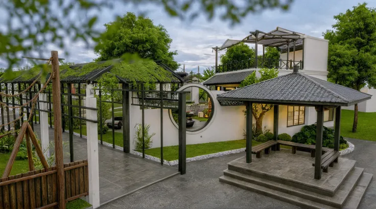 Raw photo,Masterpiece, high quality, best quality, authentic, super detail,
exterior, outdoors, house style indochine on the street ,aiaigroup
road,pavement, grass, trees, sky, cloud, (day:1.1)