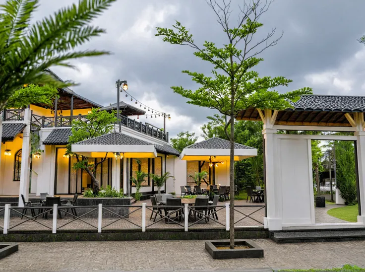 Raw photo,Masterpiece, high quality, best quality, authentic, super detail,
exterior, outdoors, house style indochine on the street ,aiaigroup
road,pavement, grass, trees, sky, cloud, (day:1.1)