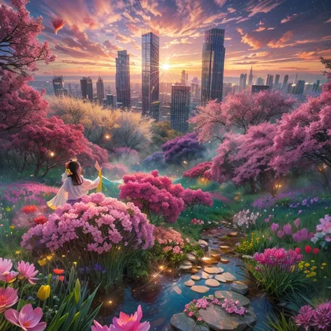 CrimsonRed Variations,ExtremelyDetailed(ProfessionalPhoto of Girl Floating in the Sky:1.37)ZoomLayer{Stunning|Mystic|GodRays|Haze}, 280th floor infinity pool，The tallest building in the urban forest, {Around bonsai|Luo Han Song|coconut palms|tulips|Rose fl...